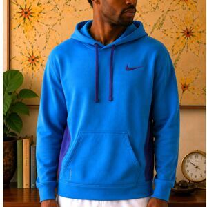 Nike Hoodie Men's M Blue Purple Therma-FIT Pullover Swoosh Athletic Workout